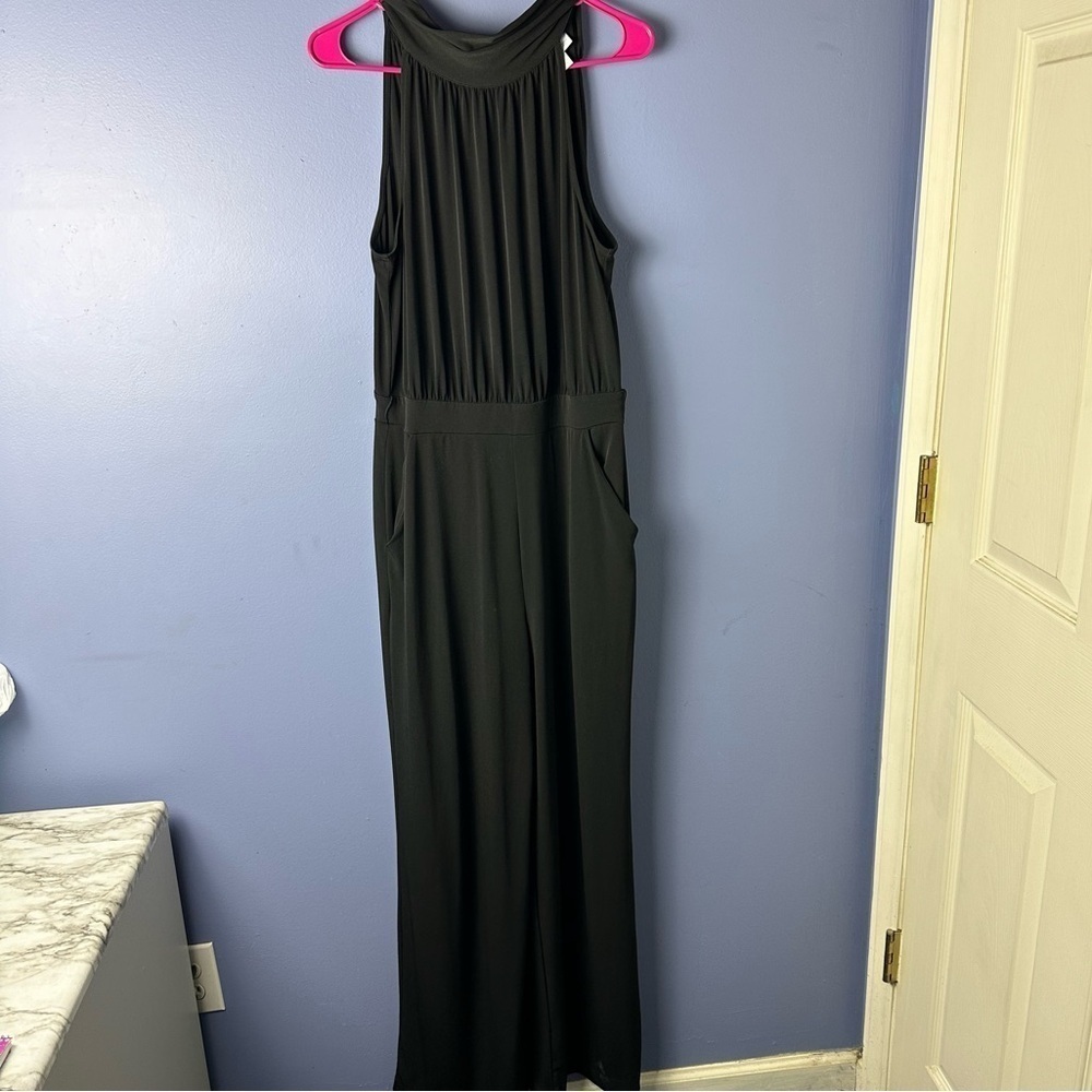 New York and Company Stretch Black Open Back  Halter Jumpsuit